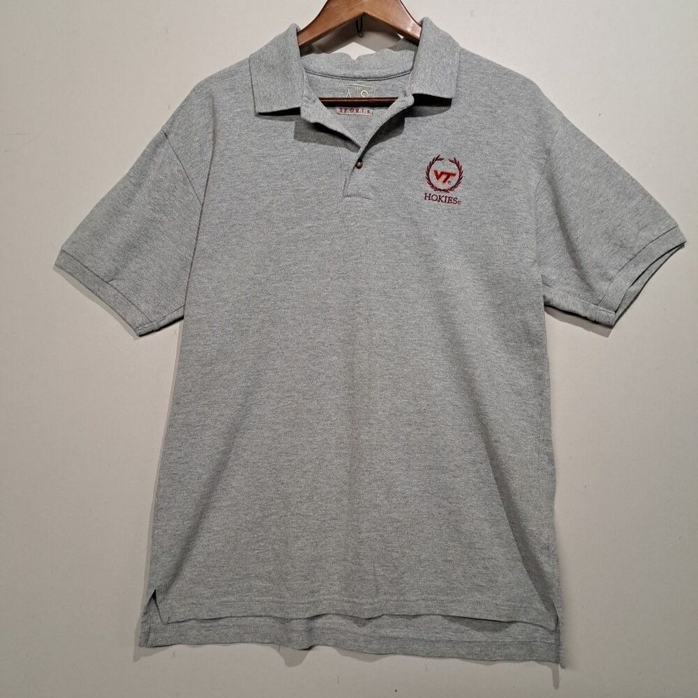 Vintage Virginia Tech Hokies Polo Shirt AS Sports Mens Large Gray Embroidered